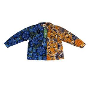 NWT FARM Rio Women's Mixed Yawanawa Reversible Puffer In Blue Multi Size XS